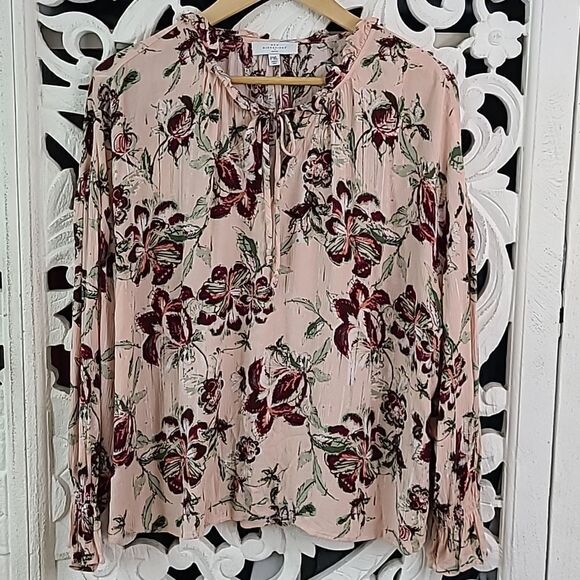 EUC New Directions Petite ruffled beck floral tie V-Neck top PXL - Picture 1 of 9